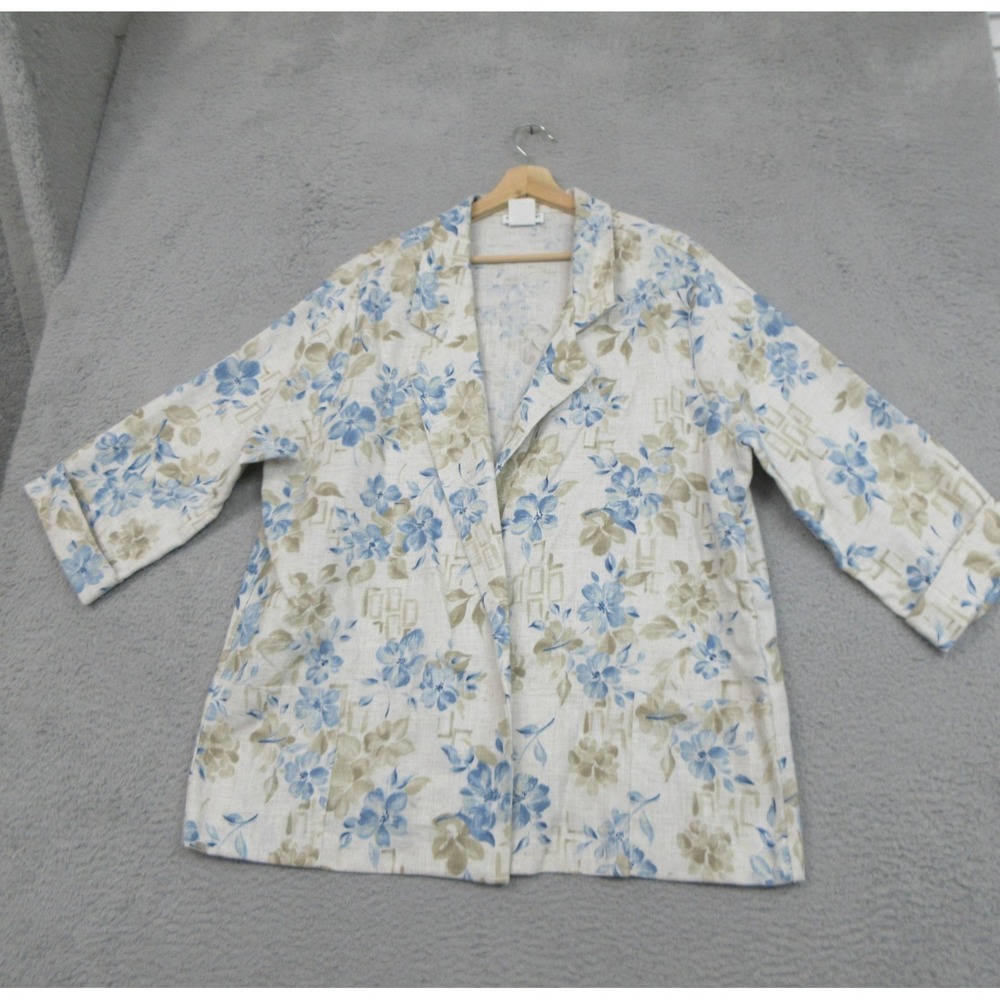 Vintage Alice Stuart Floral Blazer Jacket Women 22W Blue Open Front Feminine USA